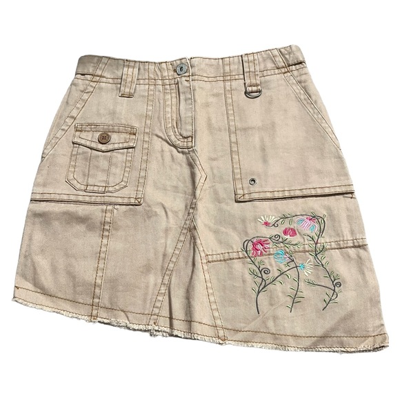 La Decker Brown Denim Floral Embroidered Cargo Skirt Size Small Vintage Y2K. - Picture 1 of 4